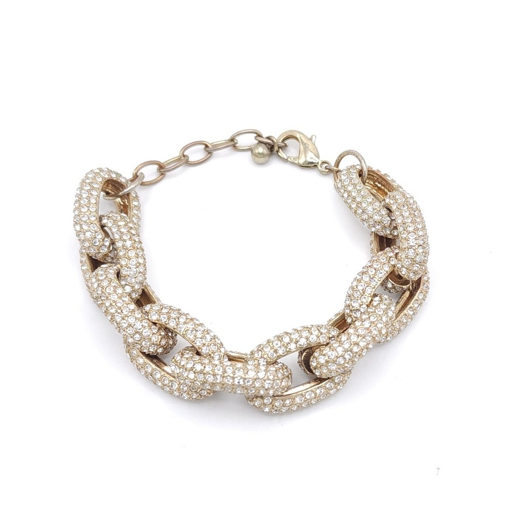 Gold Tone Pave Crystal Chunky Chain Link Bracelet Statement 7.5-8.5in